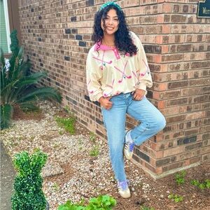 Pink and Peach Long Sleeve Women's Top